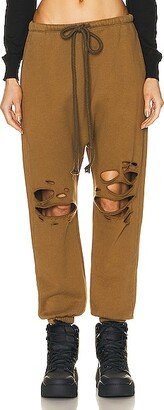 Shredded Knee Dropped Crotch Sweatpant in Olive