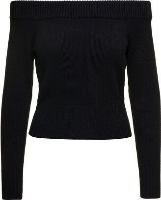 Black Off-the-shoulders Sweater With Ribbed Trim In Wool And Cashmere Woman