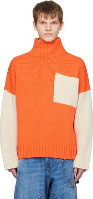 Orange & White Patch Pocket Turtleneck