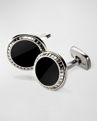 Men's Black Enamel Round Cufflinks