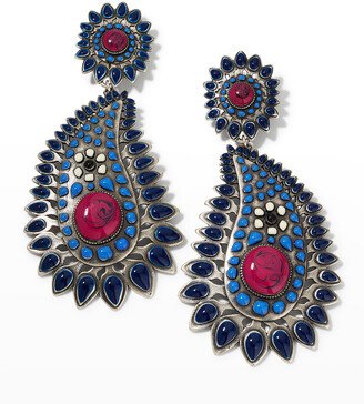 Clip-On Drop Earrings in Navy/Silver