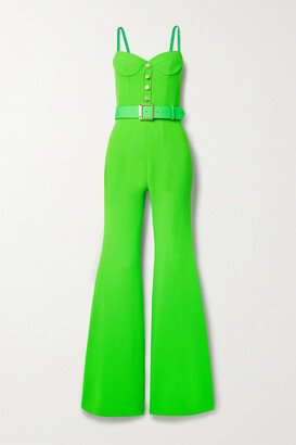 Sergio Hudson - Belted Nubuck-trimmed Neon Wool-crepe Jumpsuit - Green