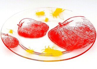 Apples & Bees Design Rosh Hashanah Honey Glass Plate For Jewish New Year Seder Night