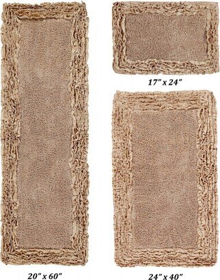 Shaggy Border Bath Rug, 100% Cotton, 3 Piece Set (17 x 24 | 24 x 40 | 20 x 60), Beige