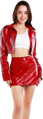 Faux Leather Zipper Detail Mini Skirt-AA