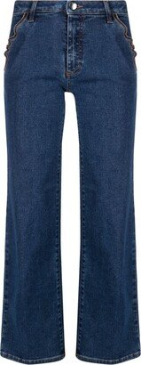 Trim-Embroidered Mid-Rise Bootcut Jeans