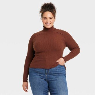 Women' Shrunken Rib Turtleneck Pullover Sweater - Univeral Thread™ Brown 3X