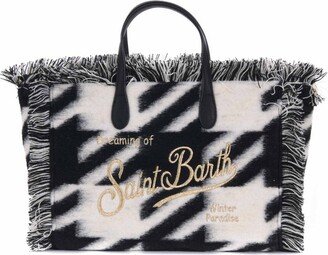 Logo Embroidered Checked Tote Bag