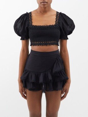 Judy Square-neck Crochet Cotton-blend Crop Top