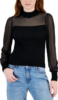 Juniors' Illusion Mesh-Sleeve Sweater