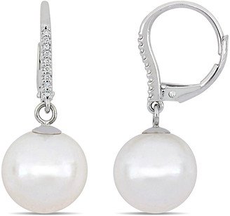 Pearls 14K 0.05 Ct. Tw. Diamond & 11-12Mm Freshwater Pearl Earrings