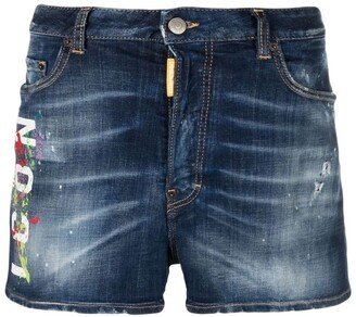 Icon paint-splatter denim shorts