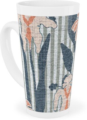 Mugs: Farmhouse Floral Iris Tall Latte Mug, 17Oz, Blue