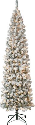 First Traditions Acacia Pencil Slim Flocked Tree With 350 Clear Lights