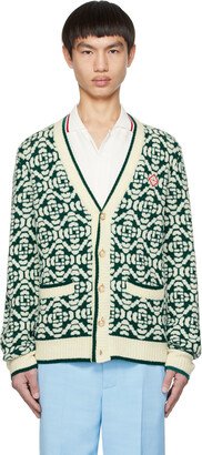 Green & White Jacquard Cardigan