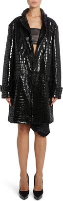 Croc Embossed Leather Coat