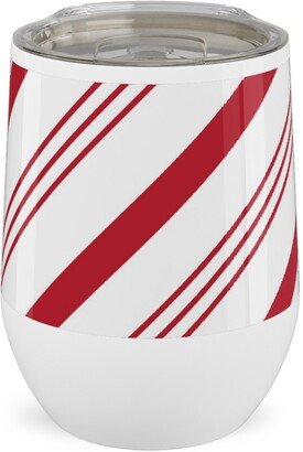 Travel Mugs: Candy Cane Stripes - Red On White Stainless Steel Travel Tumbler, 12Oz, Red