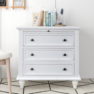 White 3-Drawer Solid Wood End Table Nightstand with Pull out Tray