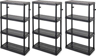 4 Shelf Fixed Height Ventilated Medium Duty Shelving Unit 14 x 32 x 54.5 Organizer for Home, Garage, Laundry, Black (3 Pack)