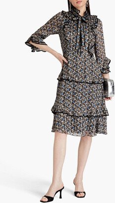 Mikael Aghal Ruffled floral-print jacquard dress