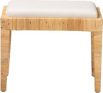 Sofia Rattan and Mahogany Wood Ottoman White/Natural Brown