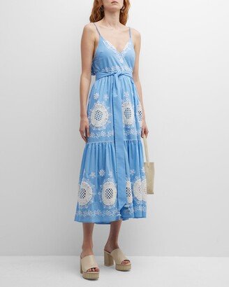 Monroe Tiered Floral Embroidered Sleeveless Midi Dress