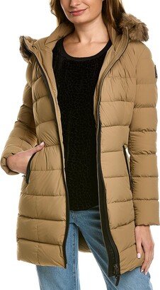 Calla Leather-Trim Medium Down Coat