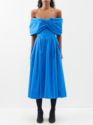 Draped Off-the-shoulder Cotton Dress