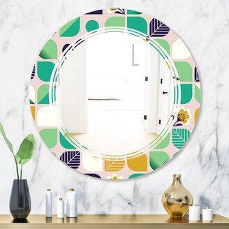 Designart 'geometric pattern with leaves and flowers' Printed Modern Round or Oval Wall Mirror - Triple C