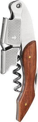 Sommelier Waiter Corkscrew Spring Loaded Double Lever Wine Opener Waiter’s Bartender Accessory, Stainless Steel and Wood, Set of 1, Brown
