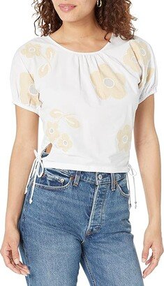 Embroidered Jewel Top - Crinkle Poplin (Eyelet White Floral Embroidery) Women's Clothing