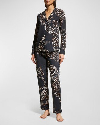 The Navy Jag Print Cotton Long Pajama Set