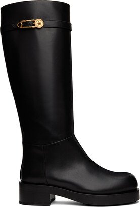 Black Safety Pin Tall Boots