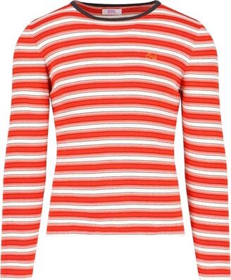 Logo Embroidered Striped Crewneck Jumper