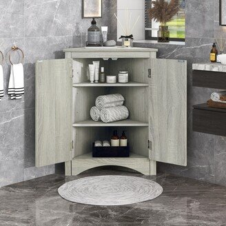 Zeus & Ruta Oak Triangle Bathroom Storage Cabinet with Adjustable Shelves - 17.2'' L 17.2'' W 31.5'' H