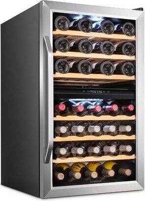 43-Bottle Dual Zone Compressor Freestanding Wine Cooler Refrigerator - Stainless Steel
