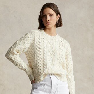 Aran-Knit Wool-Blend Crewneck Sweater