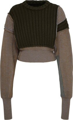 Patchwork Chunky Ribbed-Knitted Crewneck Jumper