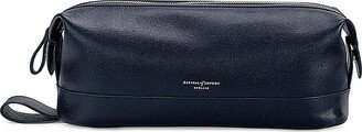 Navy Logo-embellished Zipped Leather Wash bag