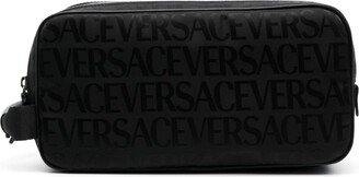 Black Allover Print Wash Bag