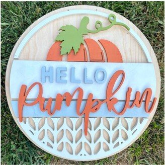 Hello Pumpkin Farmhouse Door Hanger // Fall Wreath Painted Wooden