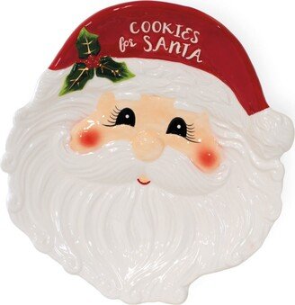 Holiday Ceramic Serving Plate, 9 x 10-inches, Holly & Ivy Santa