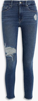 Cropped distressed mid-rise skinny jeans
