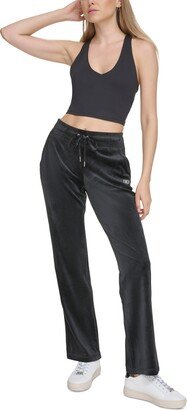 Sport Women's Rhinestone-Logo Velour Track Drawstring Pants