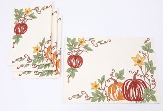 Happy Fall Pumpkins Crewel Embroidered Placemats, Set of 4