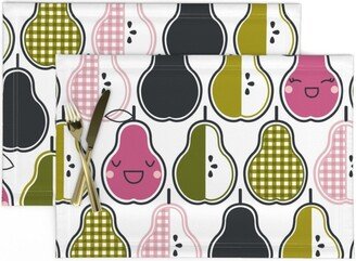 Pear Placemats | Set Of 2 - Preppy Pears By Nanshizzle Fruit Happy Cheerful Kitchen Green Pink White Checks Cloth Spoonflower