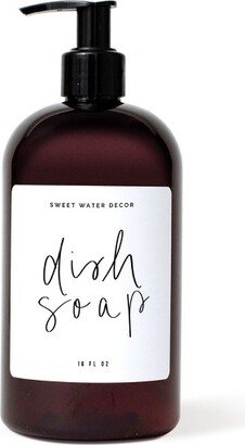 Sweet Water Decor Amber Plastic White Script Label Dish Soap Dispenser - 16oz