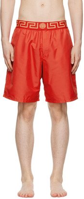 Red Greca Border Swim Shorts