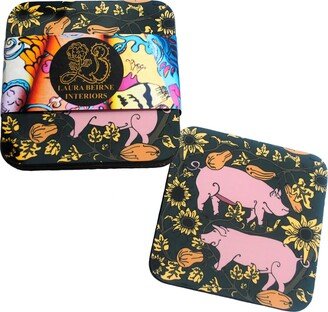 Laura B Interiors Set Of 6 The Jewel Country Pig Coasters