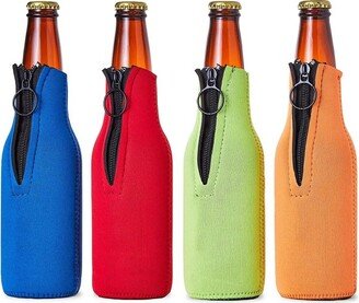 Juvale 4 Pack Beer Bottle Cooler with Zipper, 4 Assorted Colors (2.2 x 7 in)